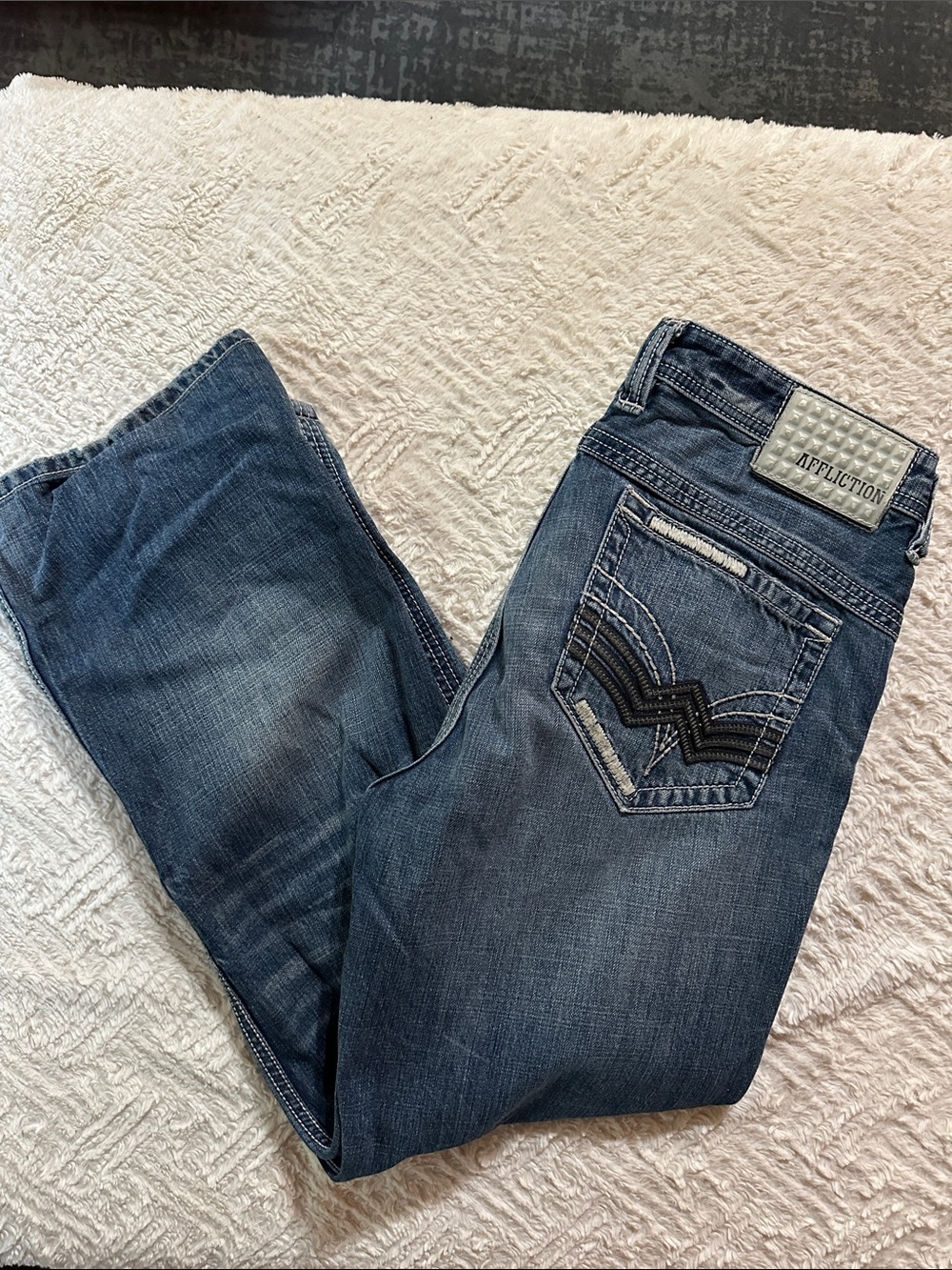 Affliction Denim Jeans with Embroidered Back Pocket - Blue 36R